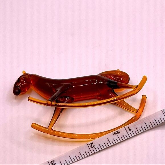 Vintage Mini Rocking Horse Figurine Hand Blown Amber Glass Crystal 3” - Picture 5 of 5